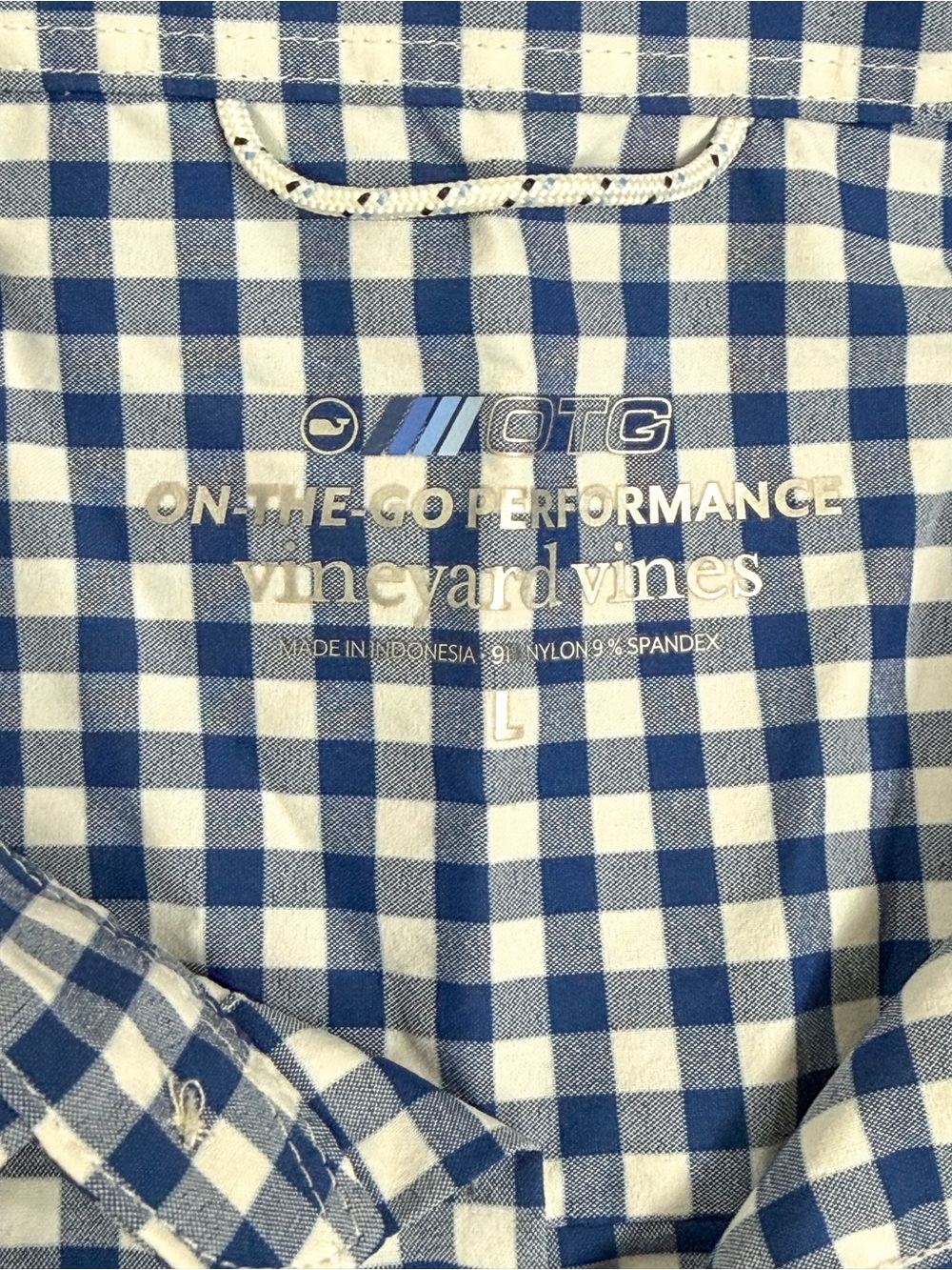Vineyard Vines OTG Performance Gingham Button Down Shirt Men L Navy Blue Preppy - Picture 3 of 6